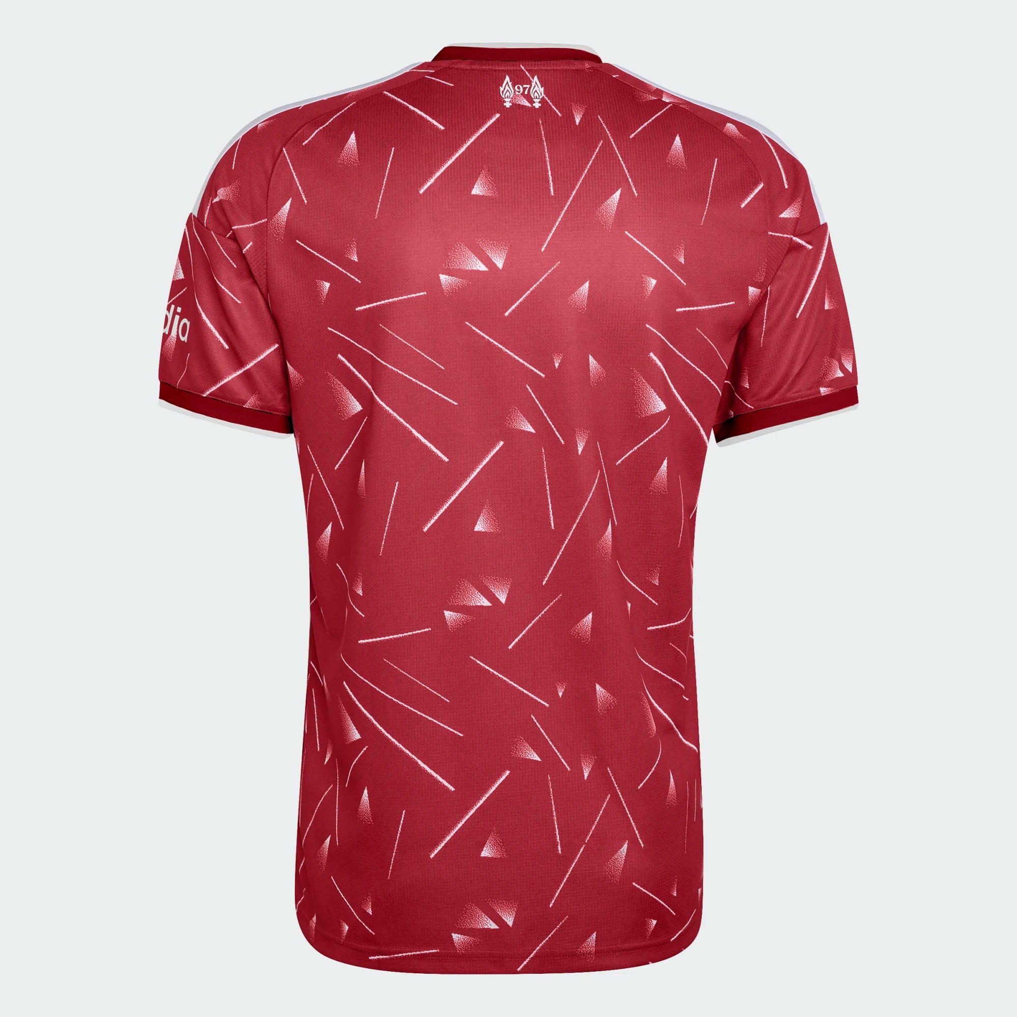 Maroon sports jersey with white geometric pattern on a white background